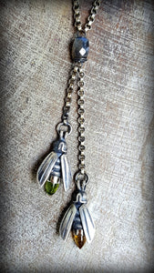 Sterling Firefly Lariat Necklace with Gemstones