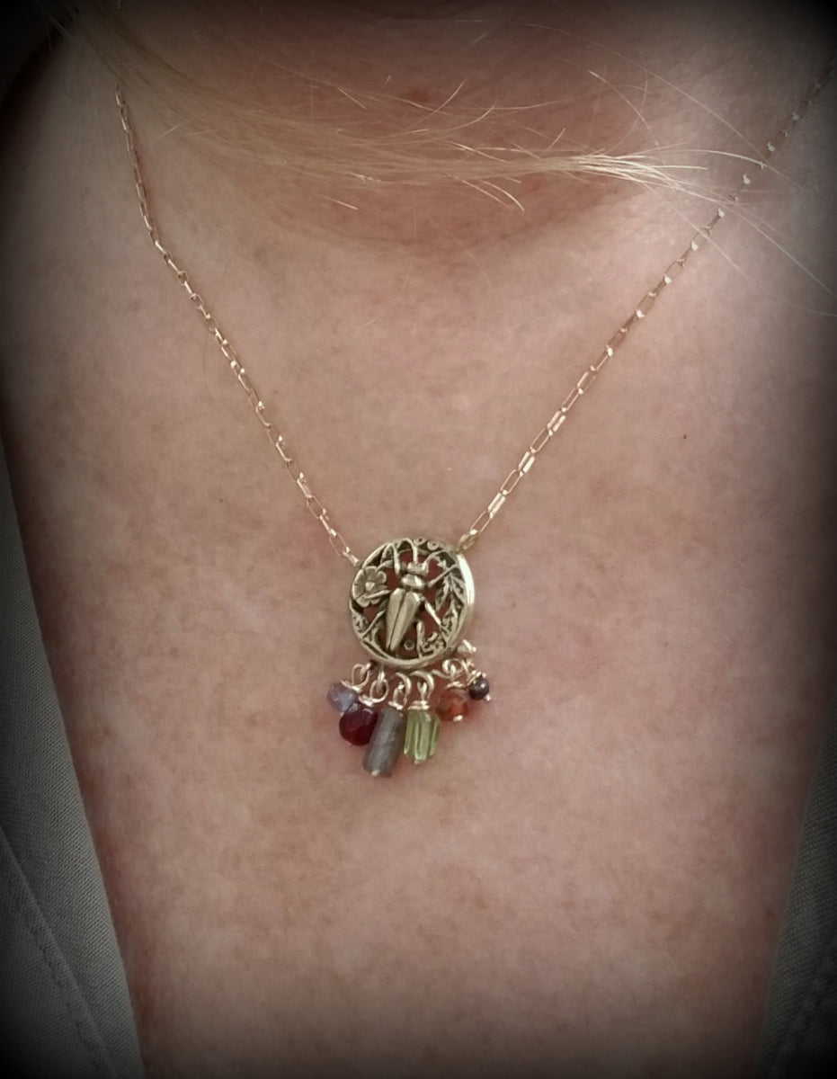 14k Gold Midnight Garden Insect Medallion with Gemstone Bead Fringe – T ...