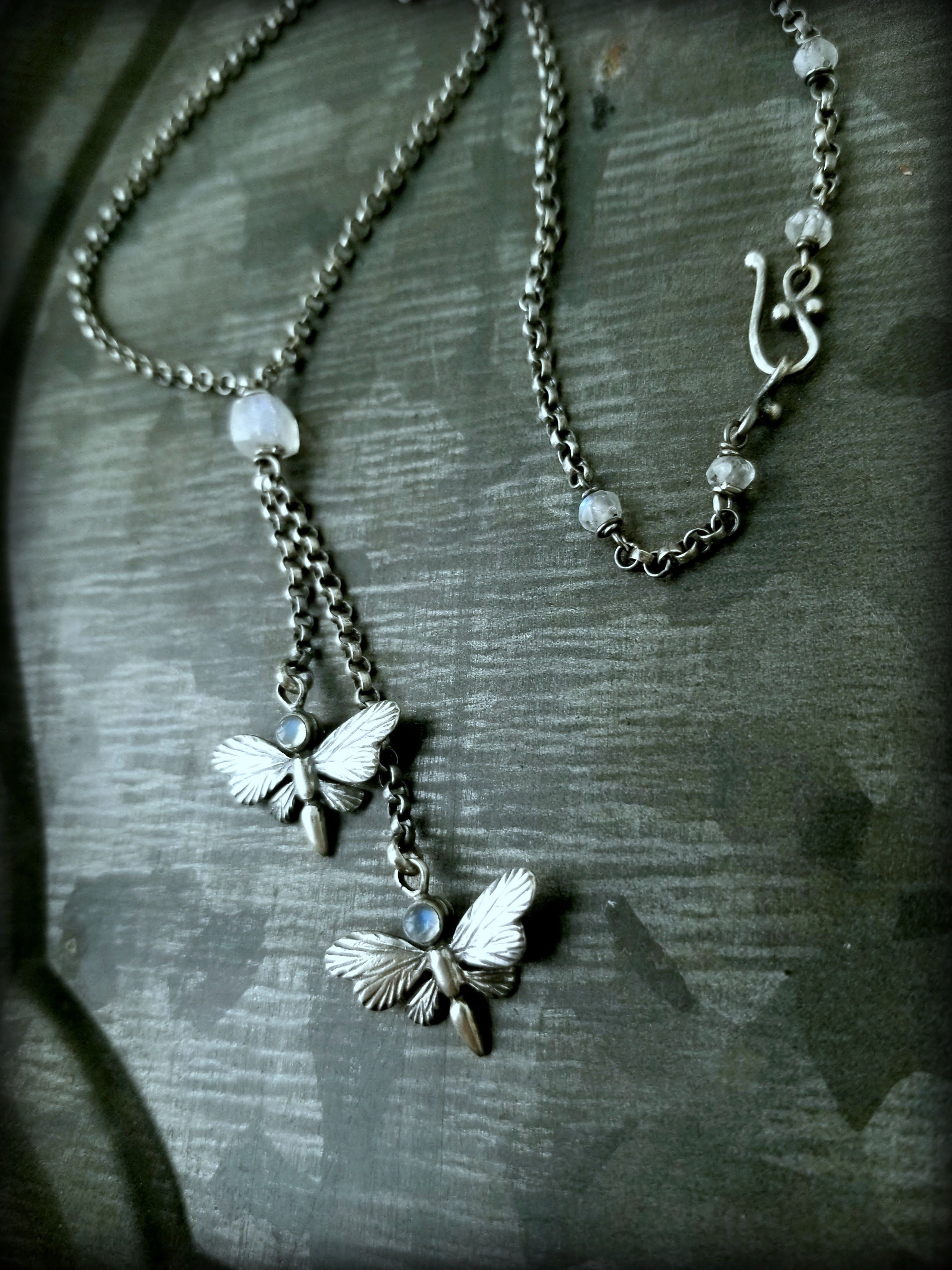 moonstone sterling butterfly lariat necklace