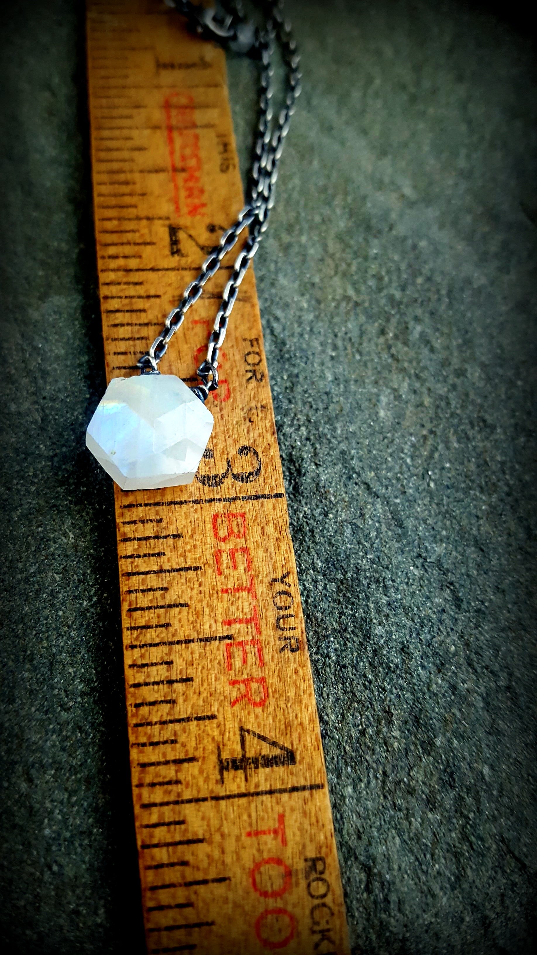 Faceted Moonstone Hexagon Necklace