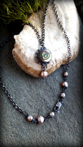 Abalone Shell and Pink Pearl Sunflower Necklace