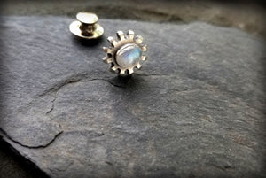 Sterling and Moonstone Cog Stud Pin or Tie Tack