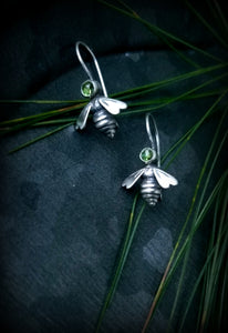Petite Silver Queen Bee Dangle Earrings set with Gem