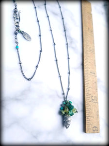 Petite Pine Cone Necklace, Gemstone Beaded Pine Cone, Silver Satellite Chain