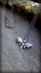 Silver Opal Butterfly Necklace, Mariposa Necklace
