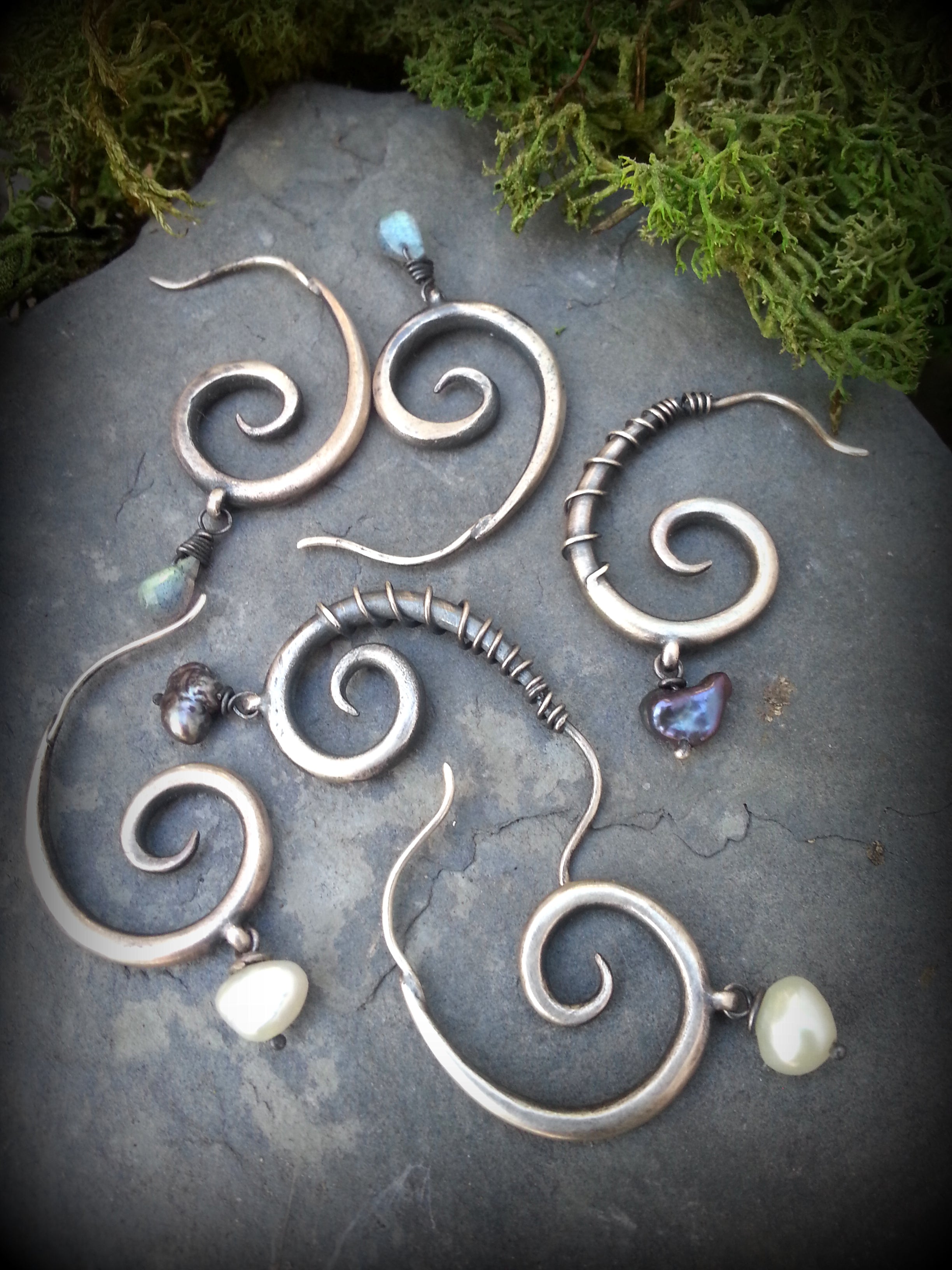 Tapered Spiral Hoops with Briolettes