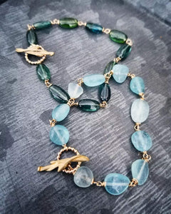 Natural Aquamarine "Pebble" Bracelet, 14k Gold, Toggle Clasp